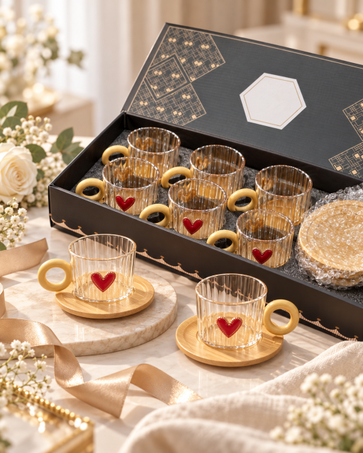 Coffret de tasses à café avec cœur rouge ❤️